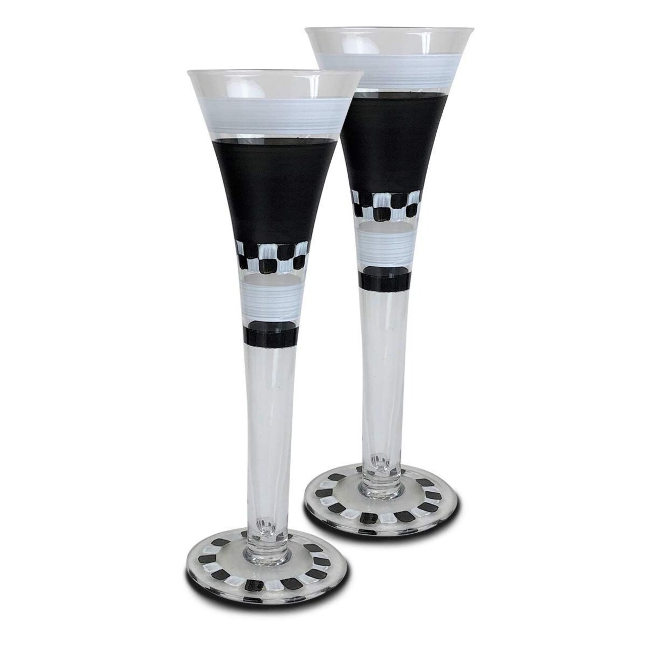 Golden Hill Studio Set of 2 Black and White Checkered Chalk Hollow Flute 10"